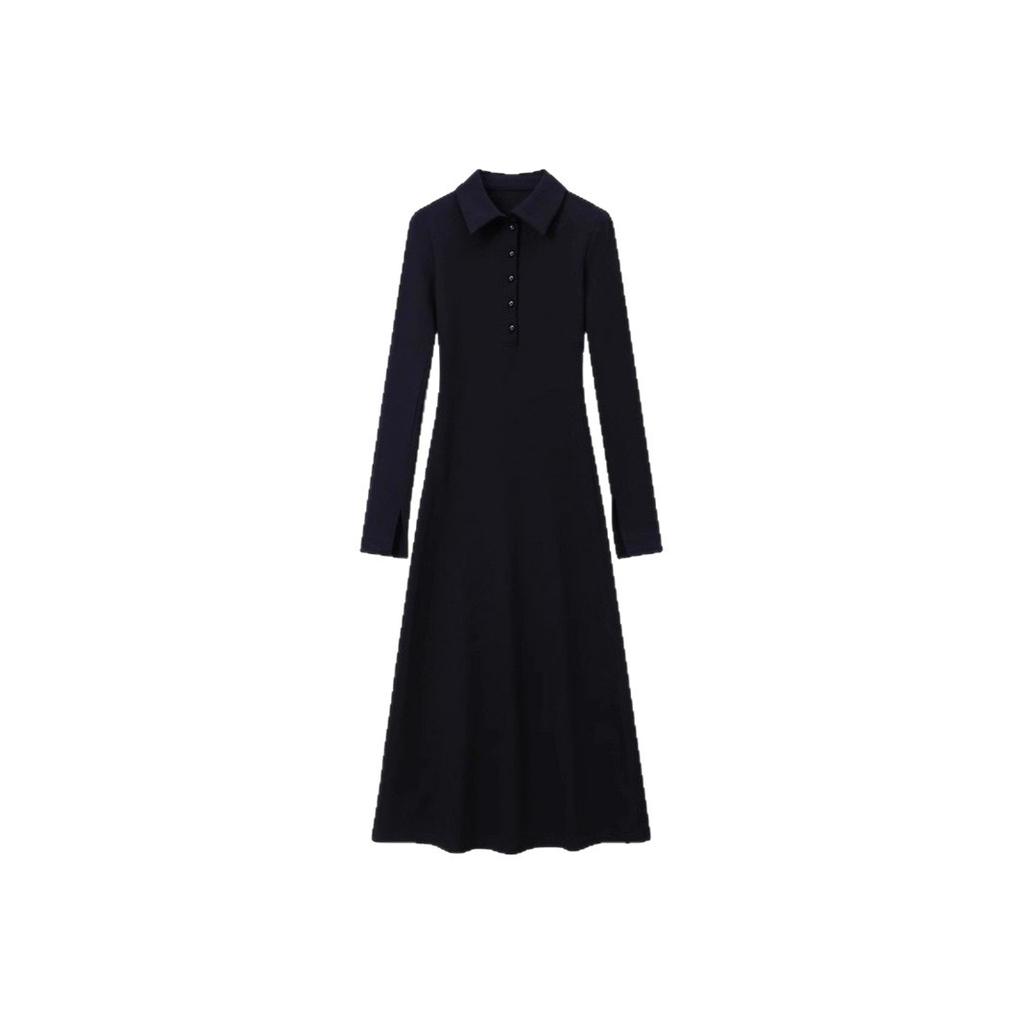New temperament long-sleeved dress, black is popular today, autumn and winter shirt skirt, medium and long dress.
