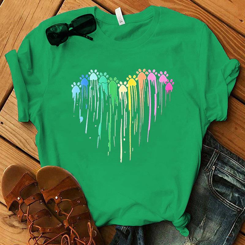 Nová trička s potiskem v rohlíku s tlapkou srdce Ženy Dívka Unisex Pro volný čas Volný kulatý výstřih Kreativní personalizovaná trička