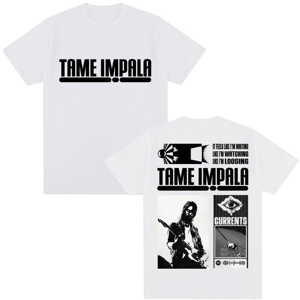 Rock Band Tame Impala Currents Album T Shirts Men Women Harajuku Vintage T-shirts Casual Male Hip Hop Oversized Cotton T Shirt
