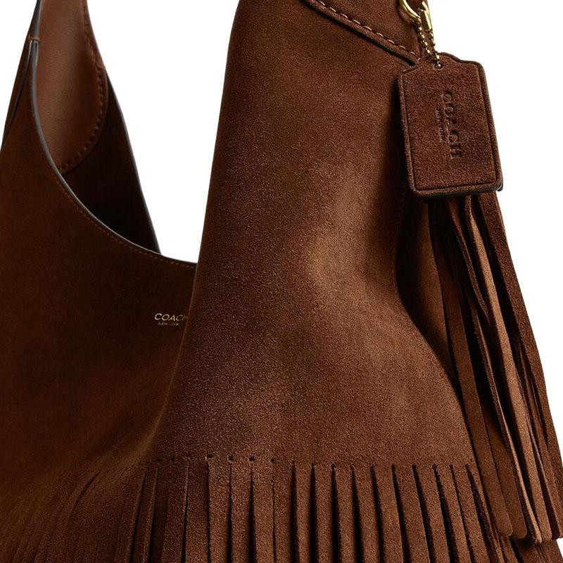 Coach Brooklyn 39 Fringe Suede Leather Shoulder Bag Large Women Shoulder Bag Warm-Brown CCC22-B4WBR