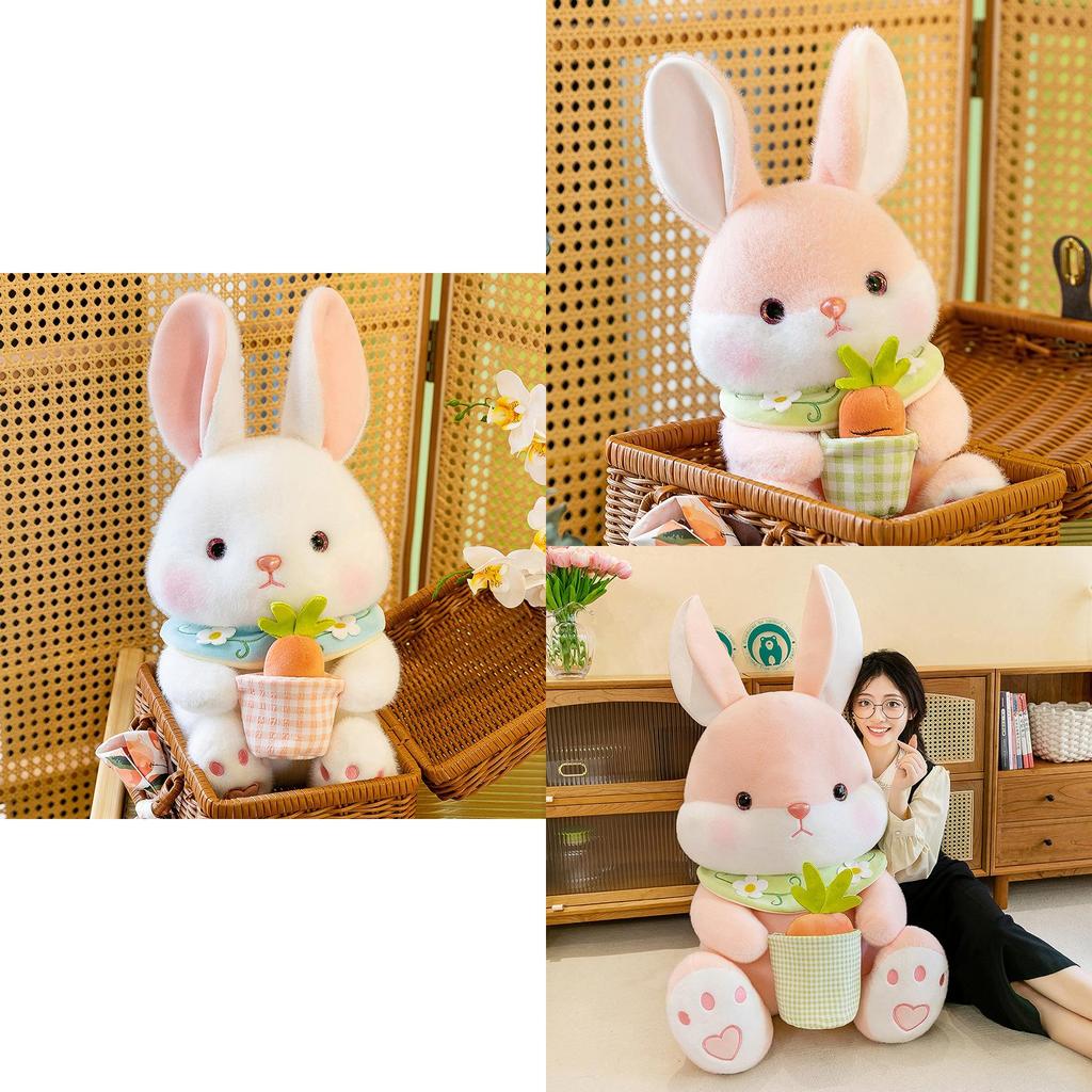 Cute White Bunny Plush Toy Soft Stuffed Animal Doll For Girls
