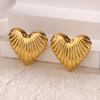 Stripe Heart Stud Earrings for Women Gold Color Stainless Steel Earrings Ear Jewelry Christmas Gifts Aretes Mujer