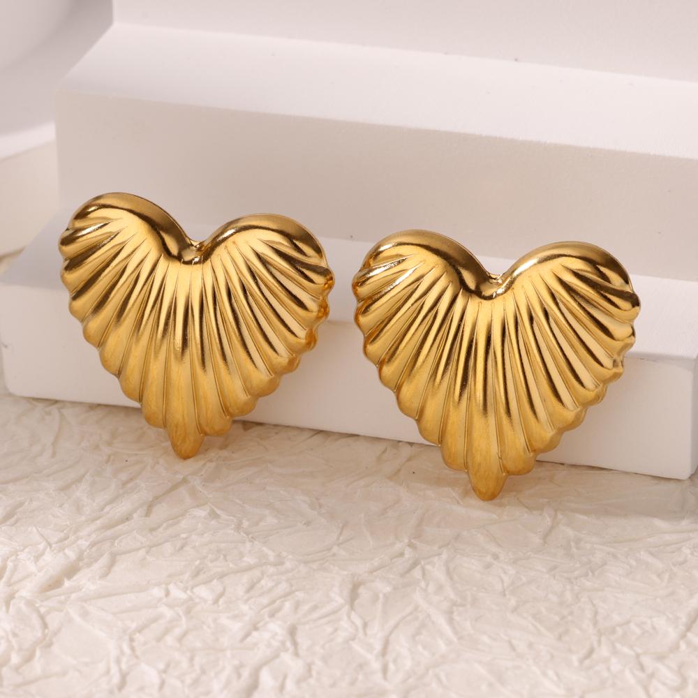 Stripe Heart Stud Earrings for Women Gold Color Stainless Steel Earrings Ear Jewelry Christmas Gifts Aretes Mujer