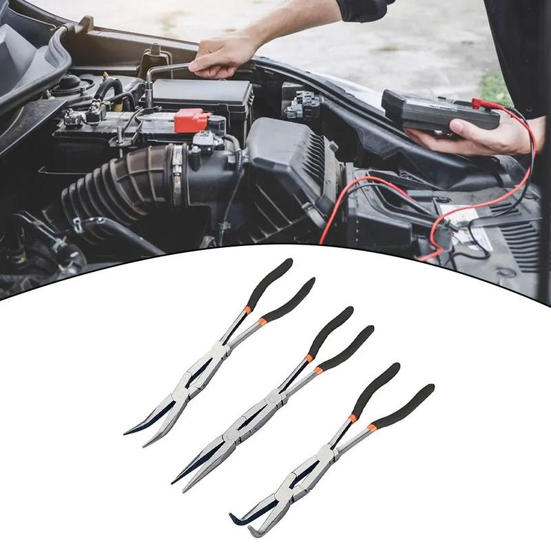 Enhanced Long Reach Pliers Needle Nose Pliers Straight 45° 90° Bent Tips Auto Care Kit Car Accessories