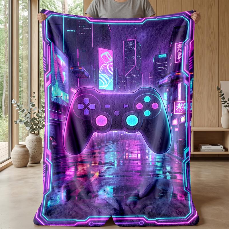Cyberpunk Game Controller blanket Personalized Name Flannel Blanket Soft Cozy Plush Throw for Sofa Bed Lightweight Home Decor