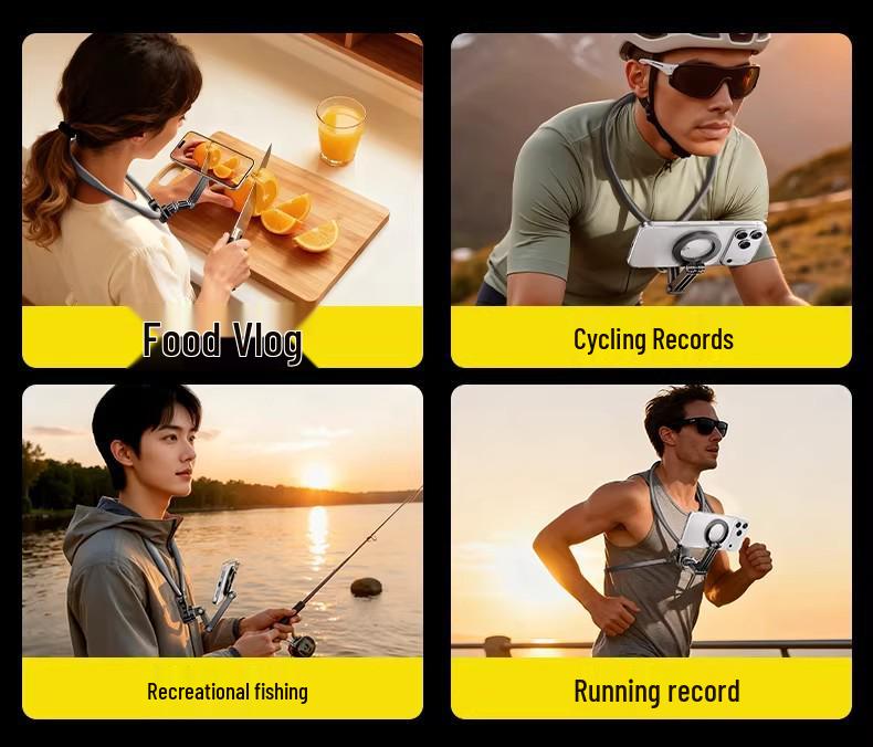 Magnetic Quick-Release Mobile Phone Neck Strap Holder for Cycling, Fishing, Running, and First-Person Vlog Chest Mounting.