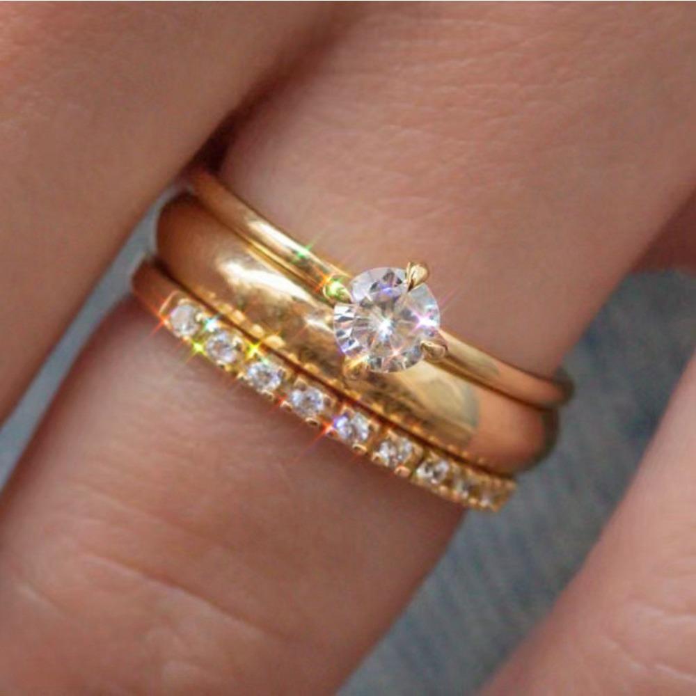 

Luxury 18k Yellow Gold Plated Couple Ring, European and American Fashion Inlaid Zircon Three Ring Sets No. 10
