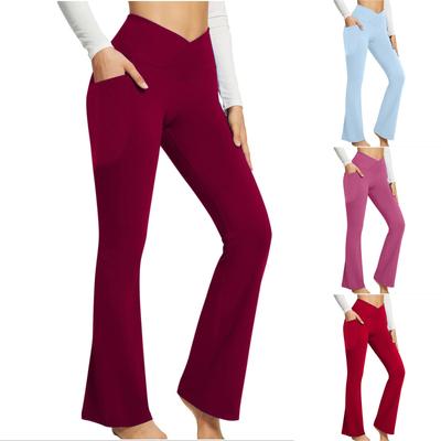 Fashion Womens Sexy Yoga Pants High Waist Cross Wide Leg Solid Color Exercise Yoga Pants