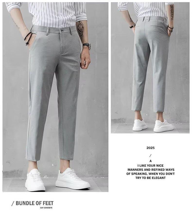 Men's Slim Korean-Style Nine-Point Trendy Trousers - Spring/Summer Casual Thin Long Pants