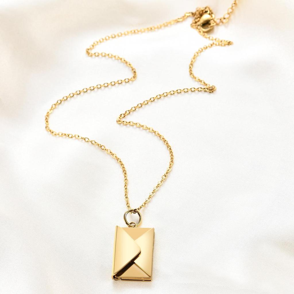 20mm Stainless Steel Engravable Envelope Couple Necklace with Clavicle Chain