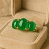Anillo para Mujer de Ónix Verde Natural de 9X7MM, Anillo Trío de 3 Piedras Preciosas, Regalo Declaración de Amor, Joyería Personalizada