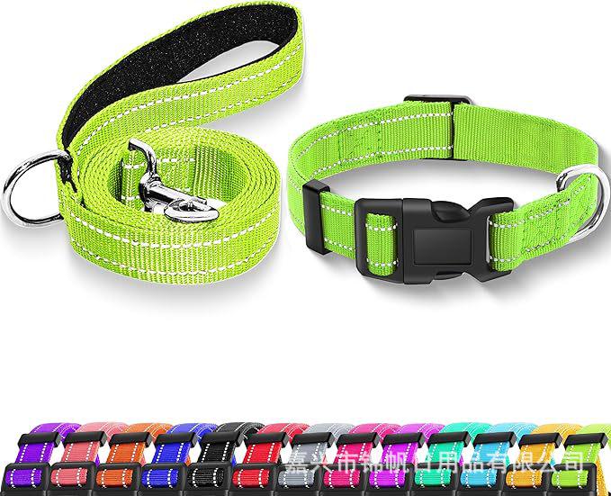 Reflective Anti-Shock Dog Leash & Collar Combo XS (25-35cm) + 1.2m leash неоновый зеленый