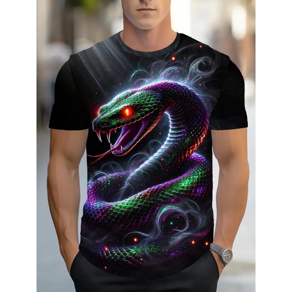 T-shirt da uomo con stampa 3D Grafica Serpente T-shirt da uomo Moda Estiva Casual Quotidiana Streetwear Girocollo Manica Corta T-shirt Scaglie Magliette da uomo