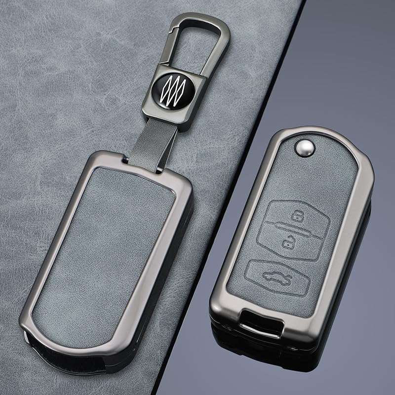 KUNIO Mazda Flip Key Case Key Holder, PU Leather, Alloy, Heavy Feel, Fits Mazda