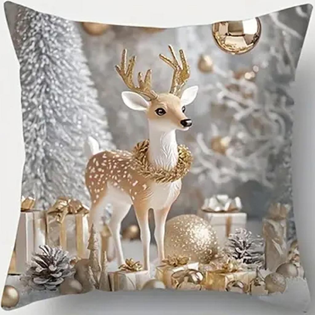 1pc White Golden Christmas Cushion Cover Snowman Dwarf Printed Durable Cover 2025 New for Home Ornament Xmas New Year Decoration