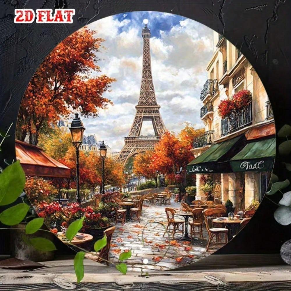 1pc Frameless Metal Wall Art Eiffel Tower Paris Autumn Bohemian Decor for Home Cafe Garage Room