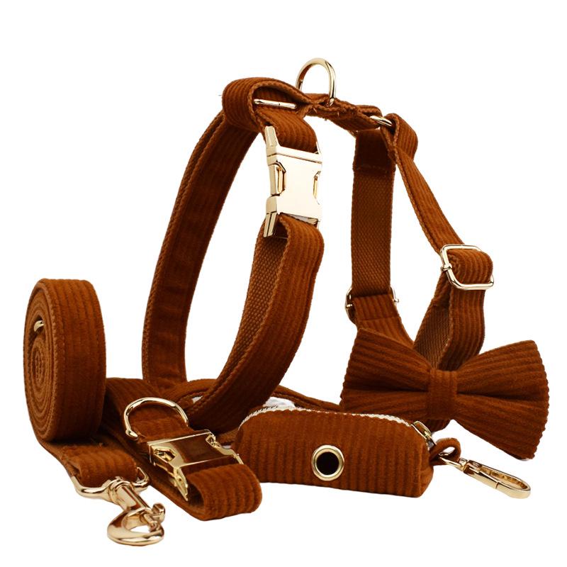 Chocolate Corduroy Dog Collar and Leash Set for Outdoor Use