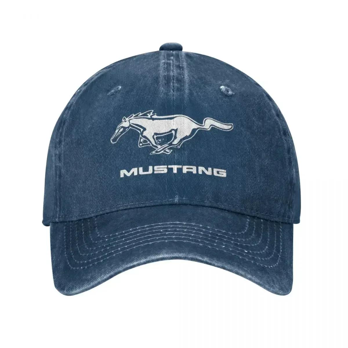 KUNS CAP Klassieke Mustang Logo Baseballpet voor Unisex Dames Verweerd Denim Gewassen Snapback Pet Wit Paard Ongevoerd Zachte Petten Pet Adjustable