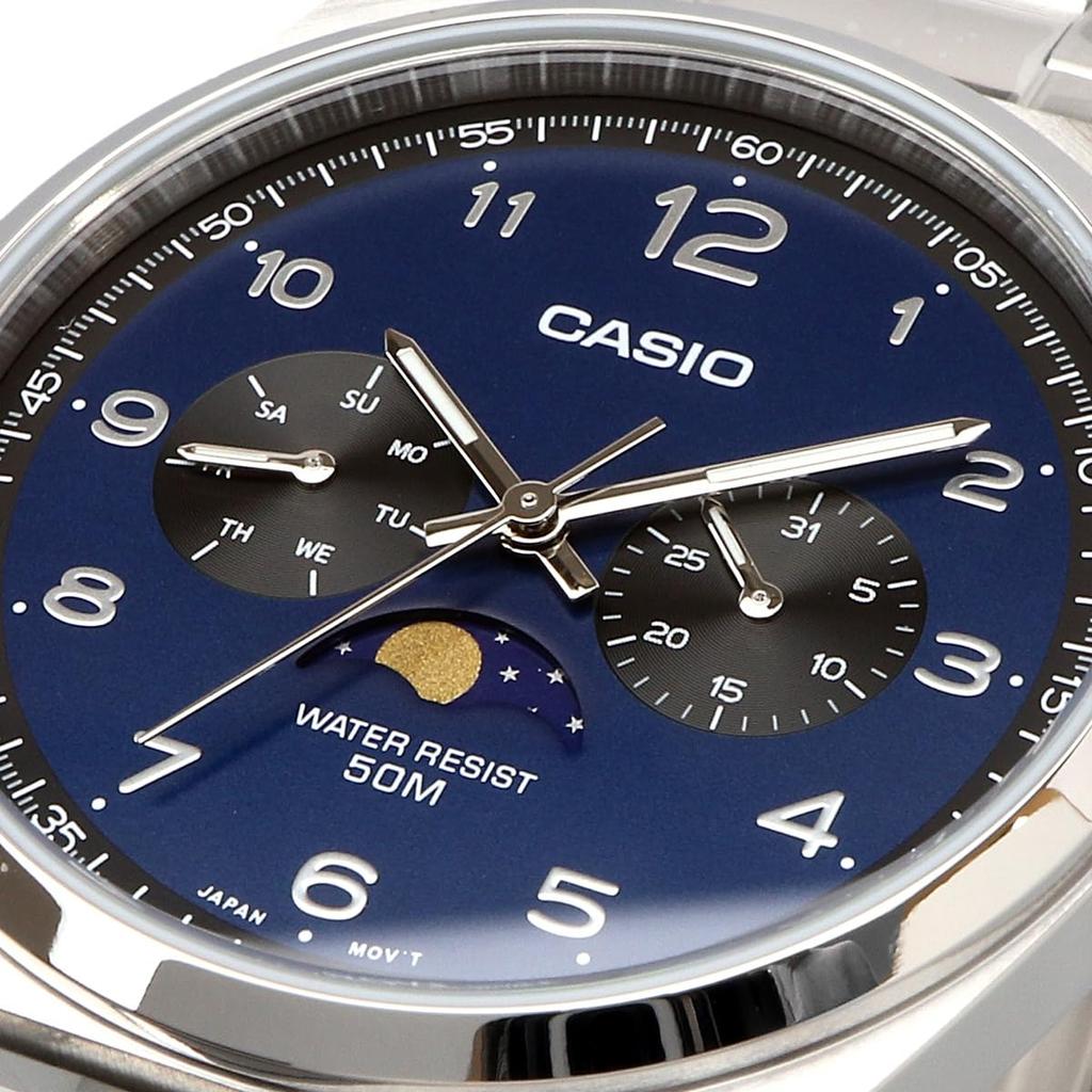 Casio Standard Moon Phase Analog Men's Watch MTP -M300D-2AV / -M300D-7AV with Metal Band, Navy / White, Overseas Model [Parallel Import]