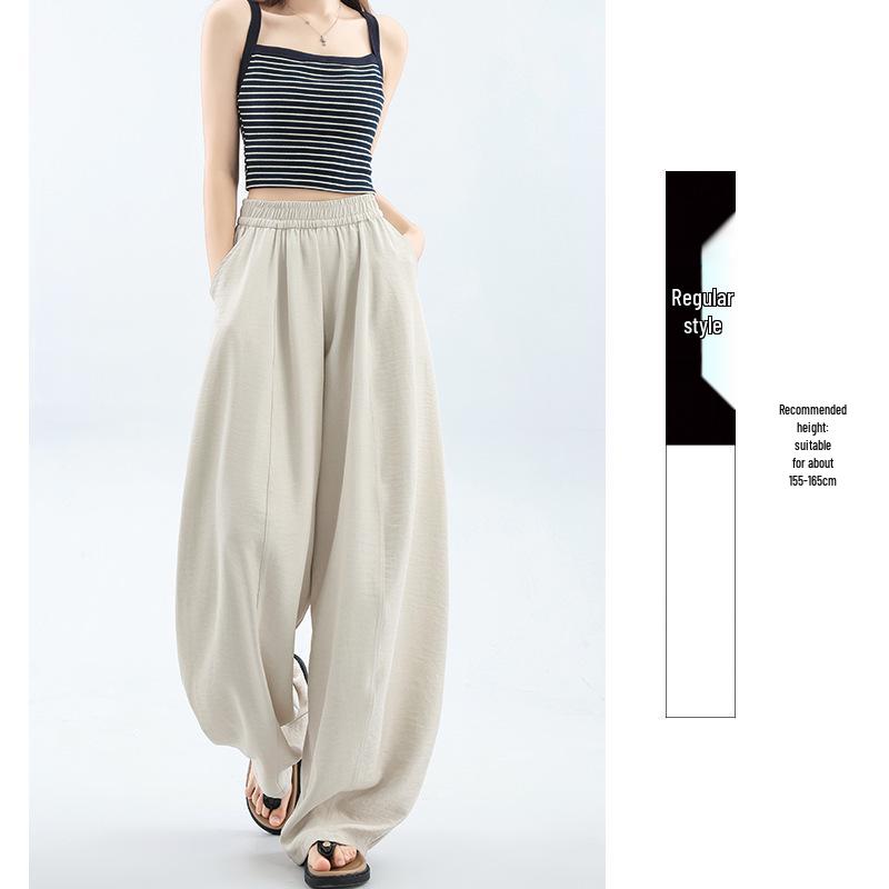 

Women s Off-White High Waist Curved Leg Wide Pants - Textured, Plus Size, Slimming, Floor Length for Spring/Summer 2026. M (95-110 lbs)