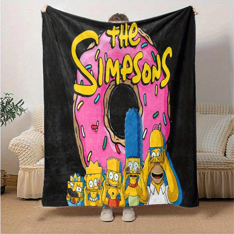 Manta de Dibujos Animados Los Simpsons, Manta Cálida Linda de Felpa Corta, Decoración del Hogar para Sala de Estar Sofá Cuatro Estaciones Viaje