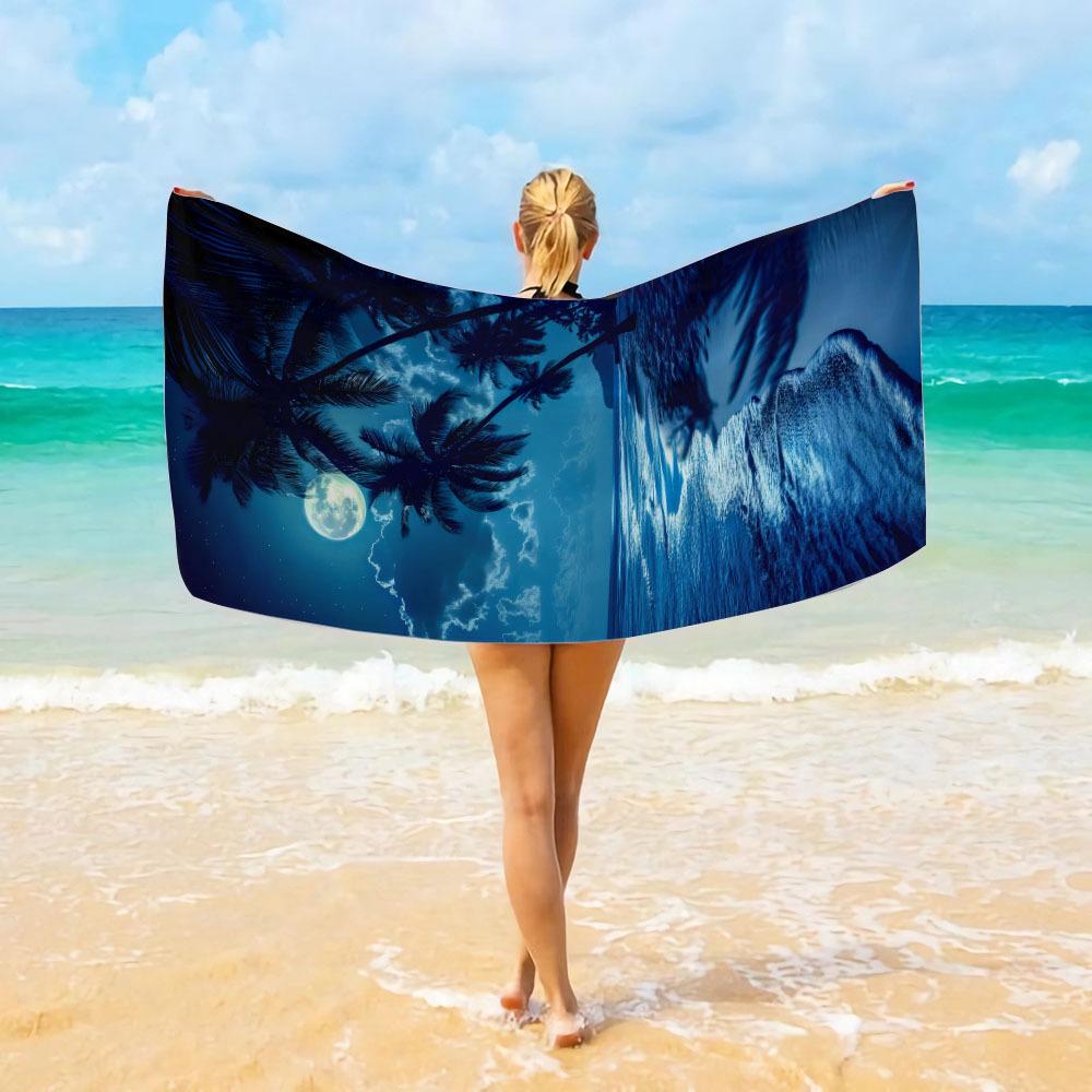 Navy Blue Starry Whale Shark Printed Beach Towel Polyester Soft Quick Dry Large Bath Towel Summer Swimming Pool Surfing Blanket