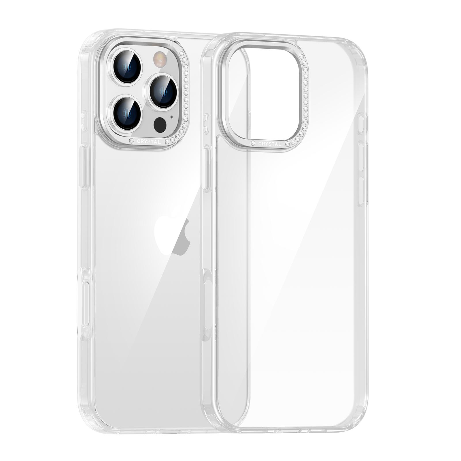 

For iPhone 16 and 16 Pro Plus Max Case Clear Crystal Anti-Fingerprint Shinny Metal Diamond-encrusted Lens Frame Protection Cover Pc + tpu&iPhone 16 Pro Max прозрачный