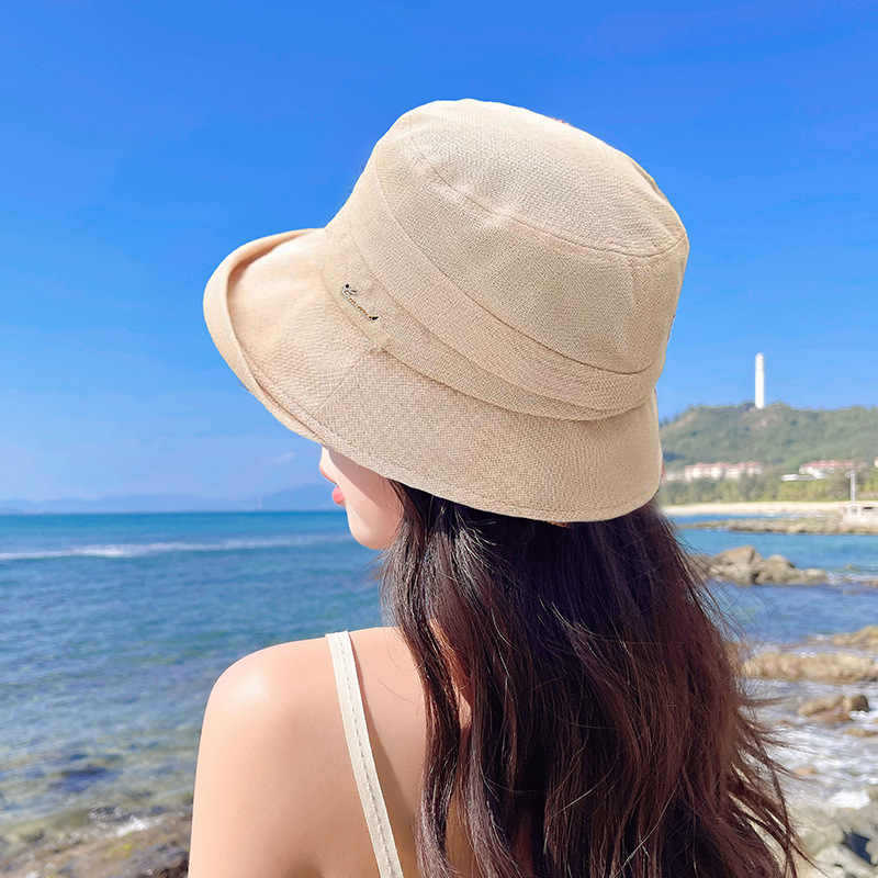 Hat women's summer high-end straw straw hat new breathable bucket hat outdoor sunshade sun protection hat