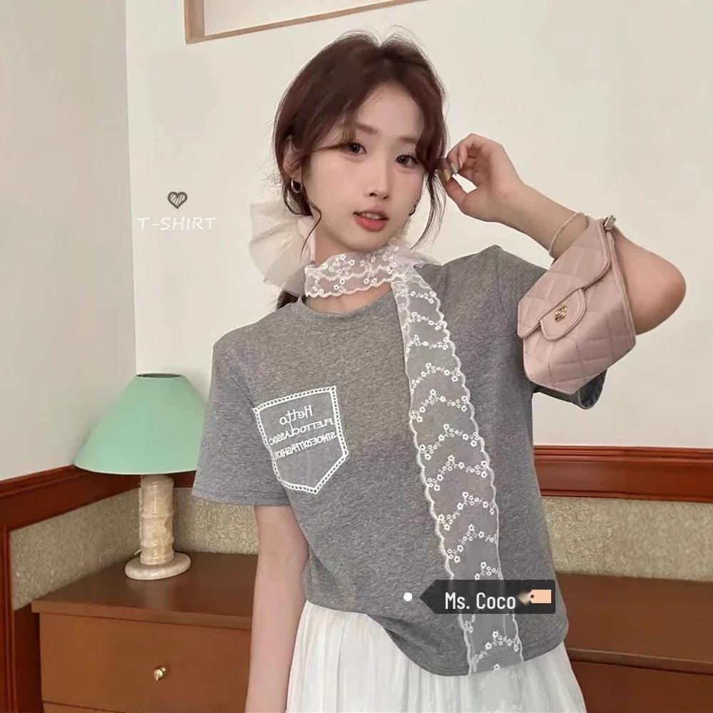 

Korean-Style Embroidered Chic Summer Slimming T-Shirt L