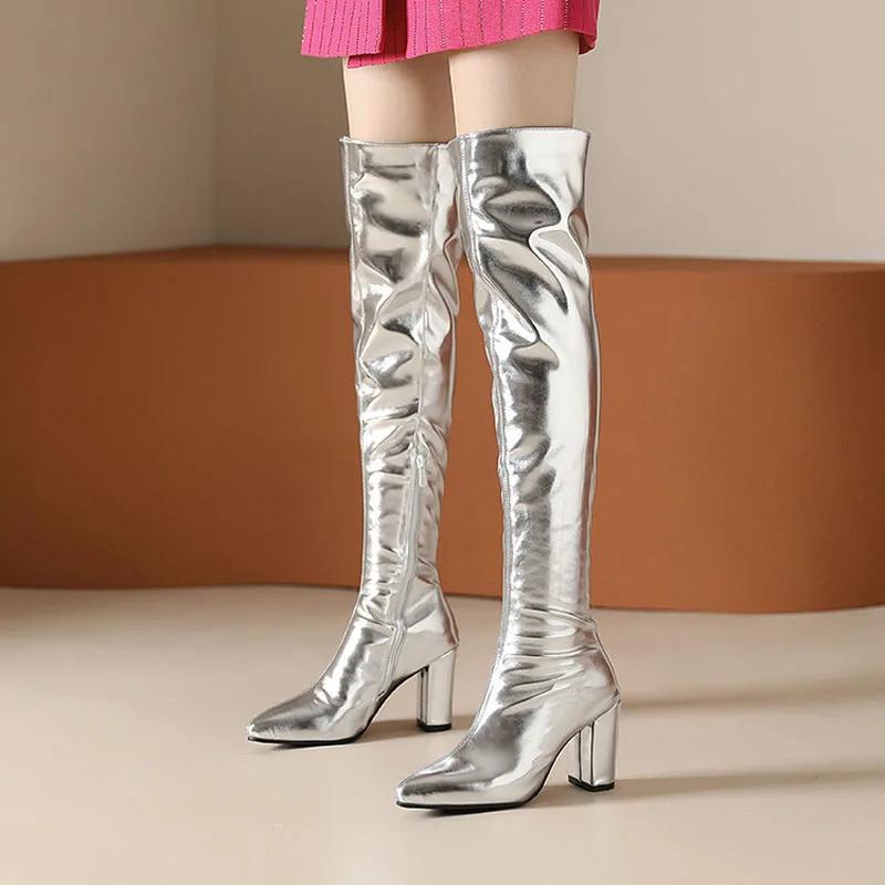 Sexy Over the Knee High Boots Women Party Dance Winter Shoes Ladies Silver Gold Thick High Heel Custom