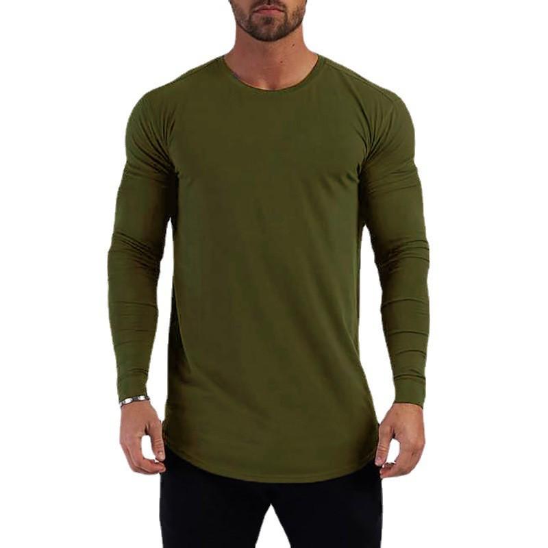 Plain Gym Fitness Running Sport T-shirts Mens Casual Long Sleeve Cotton Hip Hop Shirts Cotton Breathable Workout Muscle Clothing