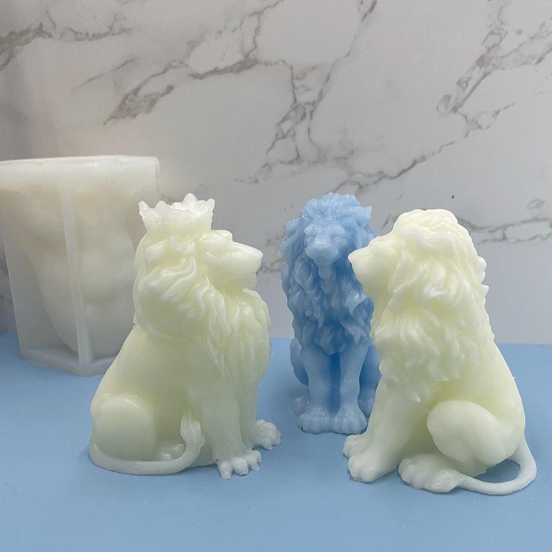 1ks 3D Sedící Lví král Silikonová forma DIY Lev Vonná svíčka Difuzor Kamenná ozdoba Zvířecí sádrová silikonová forma