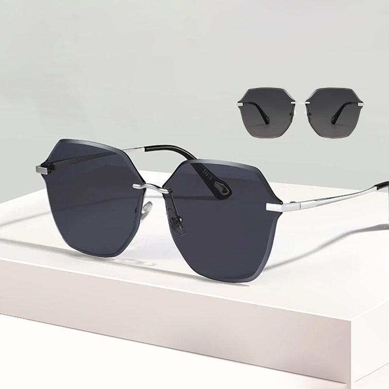 Non-polarized Oversized Frameless Cut Edge Sunglasses Female Fashionable Driving Sun Glasses