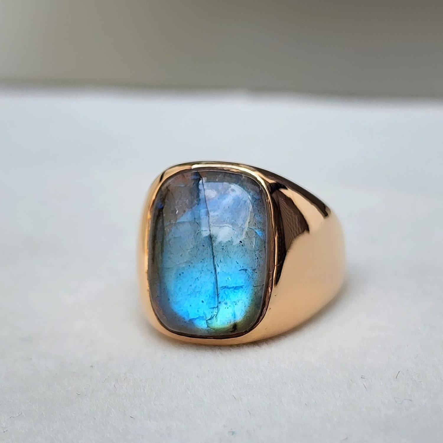 

Natural Blue Fire Labradorite 925 Sterling Silver Rose Gold Fill Ring Jewelry, Handmade Unique Gift Ring 9 рожевий колір золота