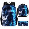 Set Zaino Scolastico Cartone Animato Anime Bambini Leggero Ergonomico Borsa a Spalla Doppia Con Portapranzo Astuccio Tessuto Oxford