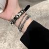 Dark Punk Y2K Pentagram Leather Bracelet - Women's Layered Hip Hop Style