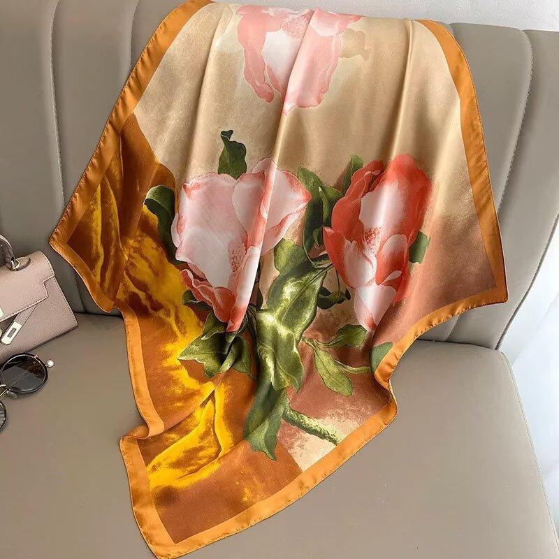 New retro cashew 71CM small square scarf simulation silk scarf spring and summer printing commuting fashion versatile professional scarf