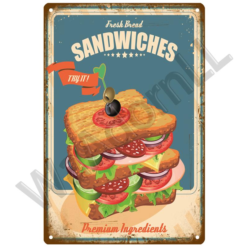 Metal Sign Home Decor Fast Food Vintage Tin Sign Plaque Metal Retro Plate Hot Dog Poster Wall Decor For Kitchen Cafe Diner Bar