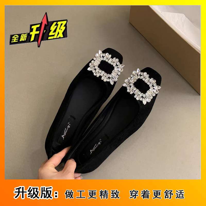 

Black rhinestone single shoes women s shoes autumn 2025 new flat silver high-end square head commuting beanie shoes 35