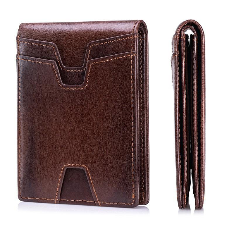 First Layer Cowhide RFID Anti-theft Brush Two Fold Wallet Men's Short Version Genuine Leather Retro Beauty Money Clip