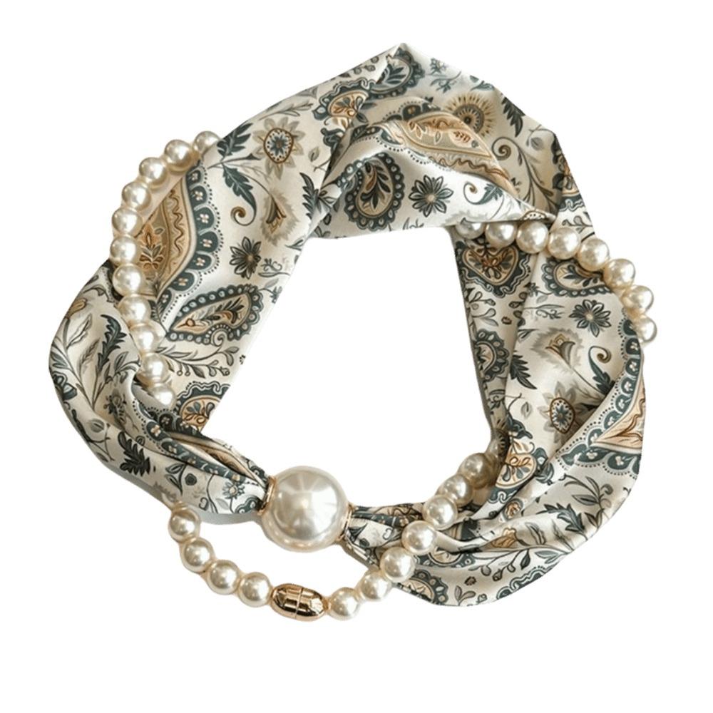 

Female Mother Silk Material Magnetic Pearl Scarf Long Style Magnetic Buckle Neck Warmer Small Pearl Pearl Scarf Summer Season