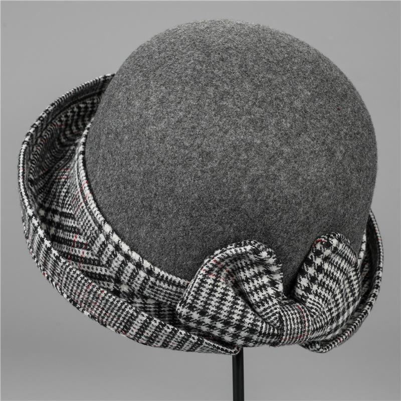 

Ladies hat autumn and winter fashion elegant temperament woolen crimped top hat beautiful foldable M（56-58cm）