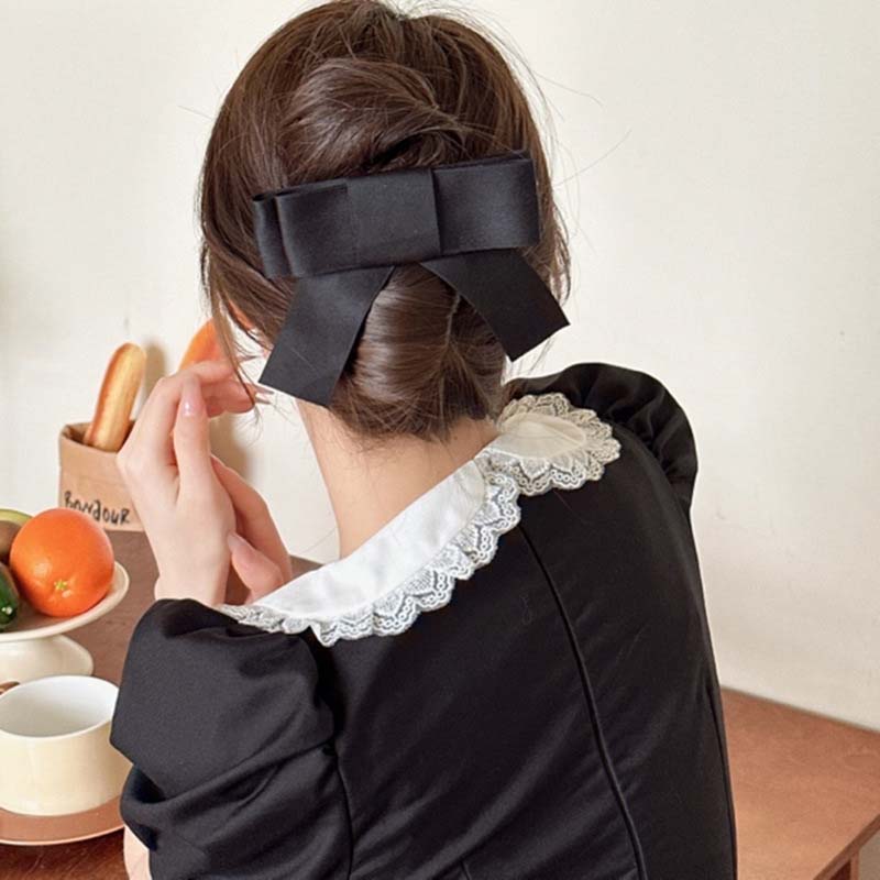 Elegant Fabric Hair Bow Hairpin for Women Girls Sweet Ribbon Hair Clips Black White Bow Top Clip Female Hair Accessories