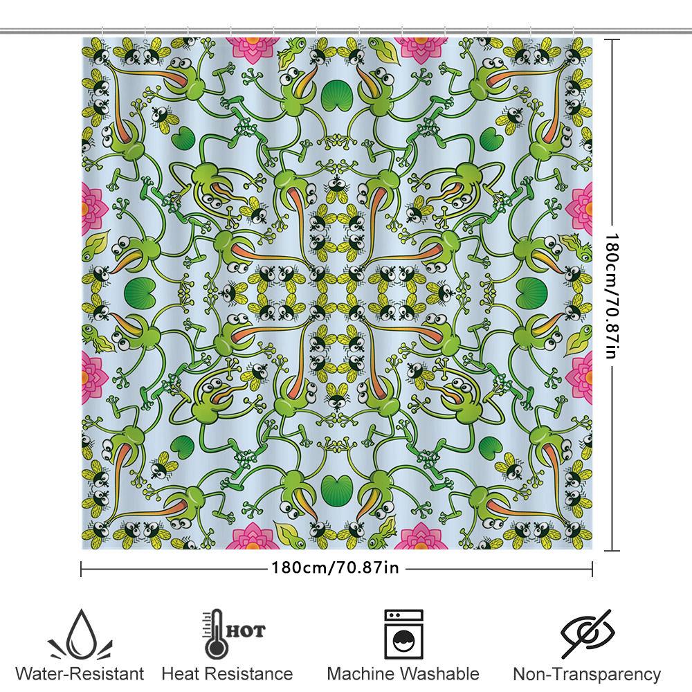 Handmade Shower Curtain Fabric With Frog Pattern For Bathroom Decor Green Floral Bath Curtains For Kids Room Decoration Blue Wat