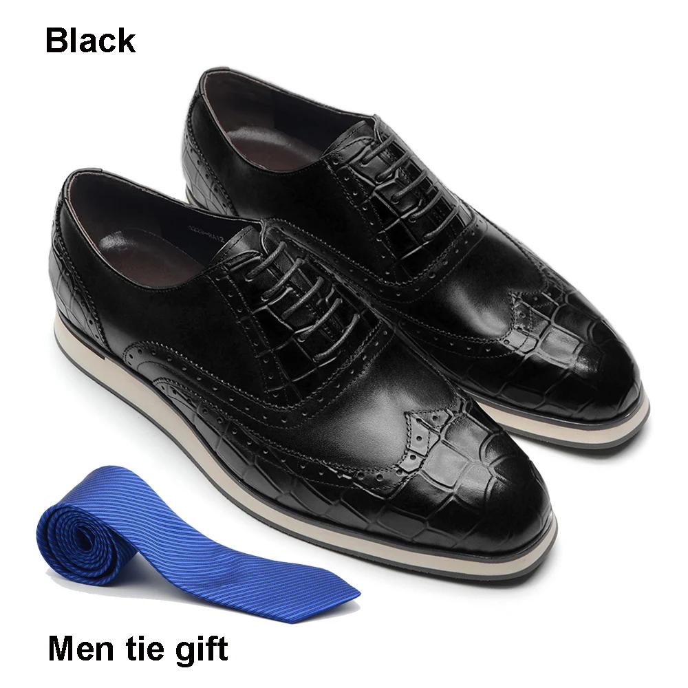 Fashion British Style Men's Flat Sneakers Genuine Cow Leather Wingtip Toe Brogue Oxfords Alligator Print Casual Dress Shoes Male