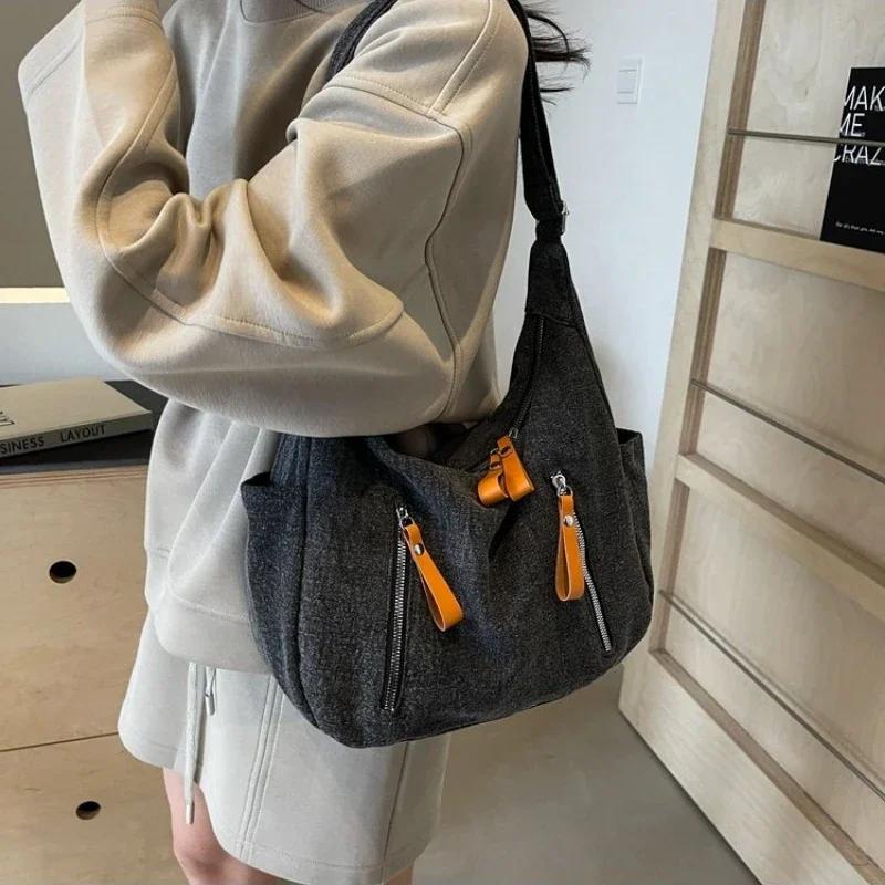 Casual Versatile Denim Zipper Women's Crossbody Bag Exquisite Retro Simple Shoulder Bags 2026 Fashi Large Capacity Tote Bag