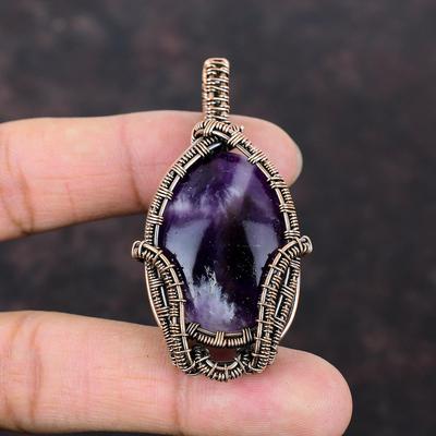 Colgante de Amatista Chevron Colgante Envuelto en Alambre de Cobre Colgante de Diseñador Hecho a Mano Joyería de Cobre Colgante Único Para Regalo Joyería de Piedra Preciosa Real