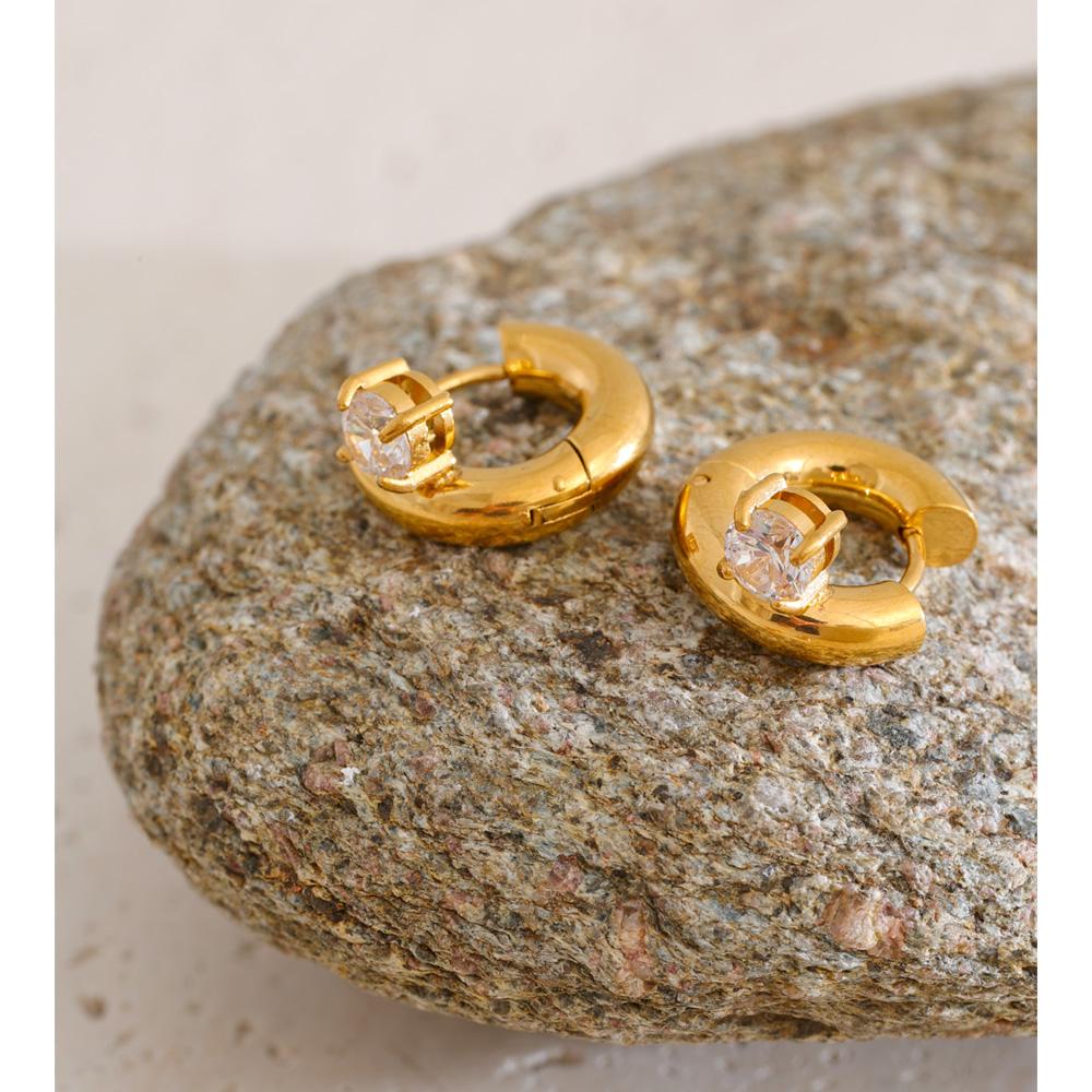 Eetit  Cubic Zirconia Round Water Drop Hoop Earrings 18K Golden Plated Stainless Steel Daily Wear Popular Jewelry 2025 Waterproof