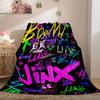 1PC Contemporary Graffiti Style Flannel Throw Blanket, Jinx & Boom Character Print, Multipurpose for Couch, Bed,Travel & Camping