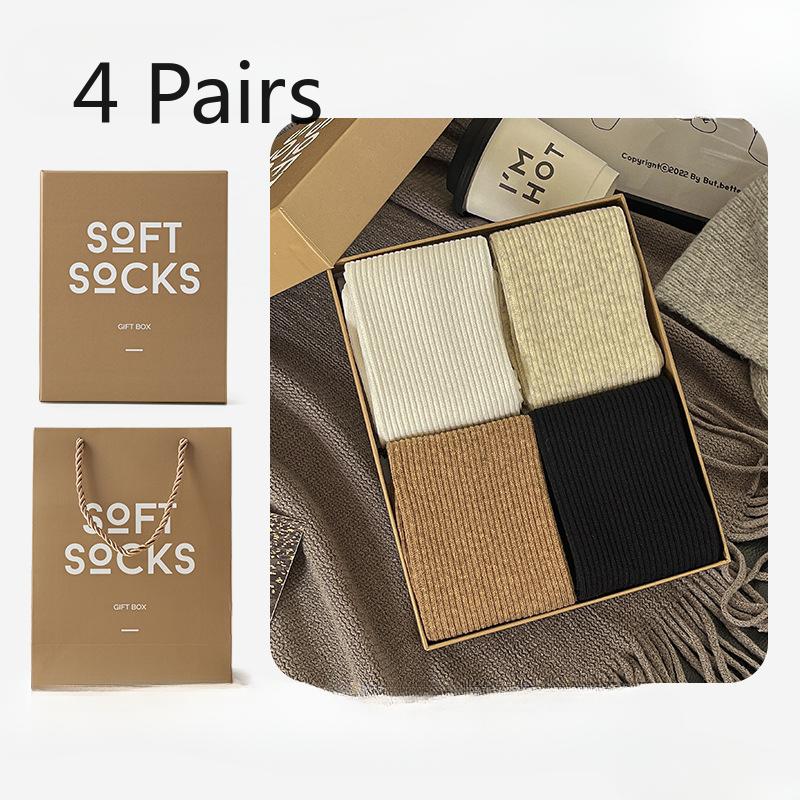 

4 пары подарочных коробок женские осенне-зимние вышитые носки-гольфы из чистого хлопка, дышащие, впитывающие пот, не скатывающиеся 4 Pairs